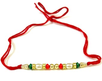 Thread Rakhi & Tika | Mauli Rakhi Bracelet Cotton Thread Red Beaded | Yoga Bracelet Kalava Cotton Dhaga Rakhi from India