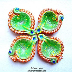 Silver Diya Terracotta Set of 4 Handmade Tealight Holder Swastika Center Red Golden Home Decor Diwali Wedding Decor housewarming gift puja
