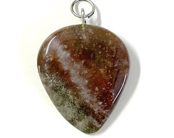 Red Green Jasper Pendant Heart, Genuine Natural Healing Gemstone of India, Metal Alloy Bail, Chakra Jewelry Beach Boho, Spiritual Gift Yoga