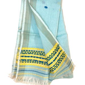 Blue Handloom Dupatta Assamese Organic Cotton Eri Silk With Traditional