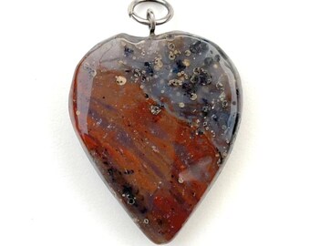 Natural Jasper Pendant Heart Red Ochre & Purple, Genuine Healing Stone Pendant with Metal Alloy Bail, Chakra Stone Jewelry, Spiritual Gift