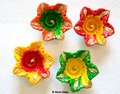 Floral Diya Terracotta Assorted Round Medium Size - Set of 4 | Clay Candle Holders | Diwali Diya Rangoli Clay Assorted Floral from India