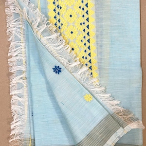 Blue Handloom Dupatta Assamese Organic Cotton Eri Silk With Traditional