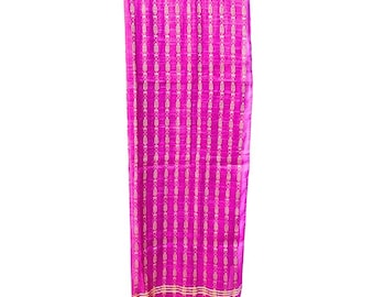 Pink Cotton-Silk Scarf Handloom with Golden Geometric Motif Silk Thread Embroidery, Bhagalpuri Dupatta