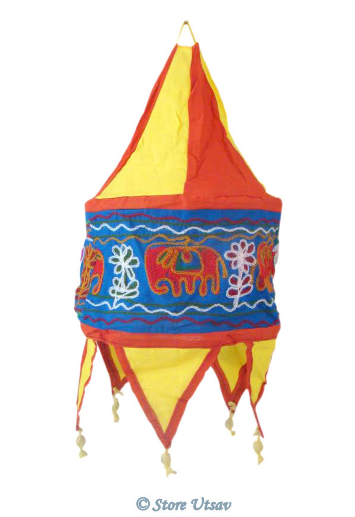 Buy Cotton Fabric Lantern Applique With Elephant and Floral Online in