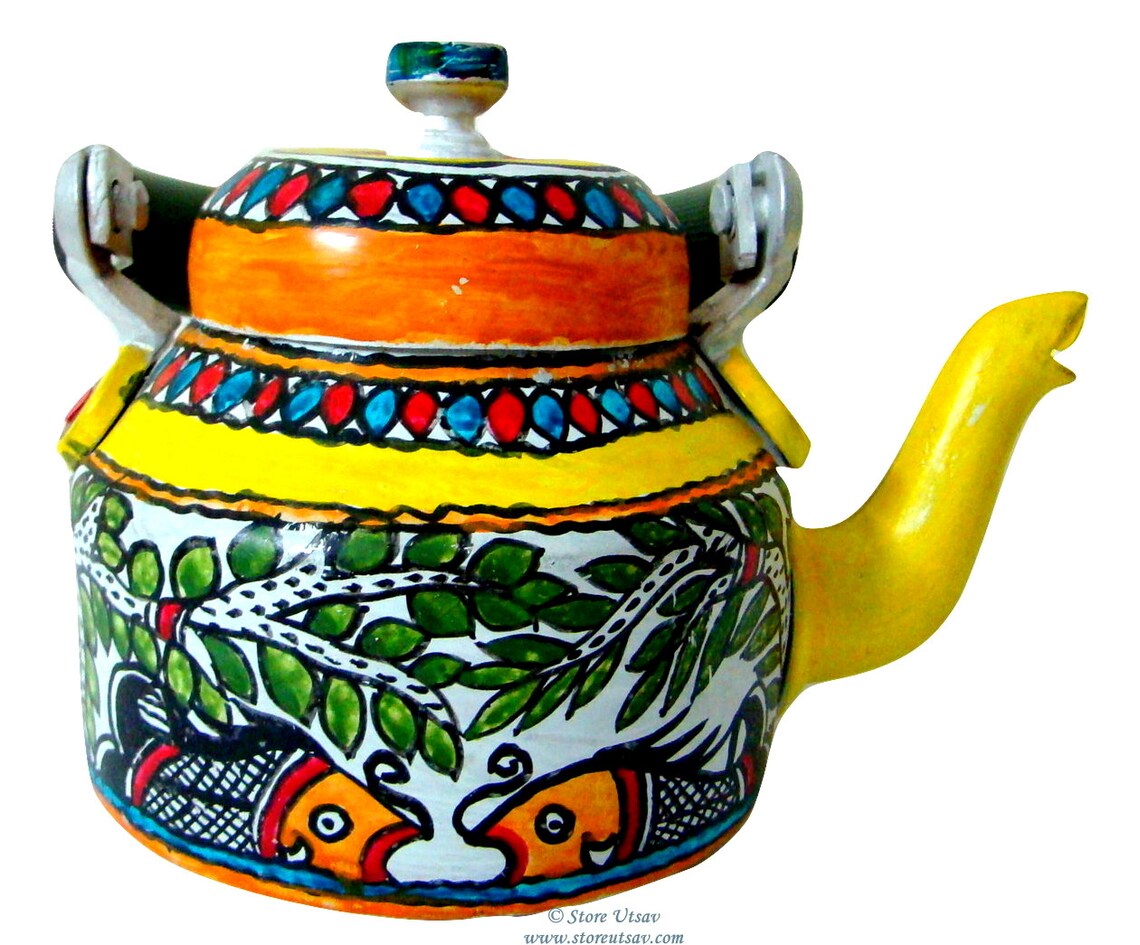 Painted Kettle Madhubani Home Decor Home Accent Indian Etsy