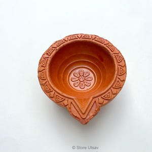 Floral Diya Terracotta Unpainted (Earthen Red Primer), Clay Candle Holder Tealight, DIY Painting Practice Diya, Clay Pottery Craft of India
