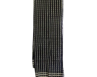 Black Cotton-Silk Scarf Handloom with Golden Geometric Motif Silk Thread Embroidered Pattern, Bhagalpuri Dupatta