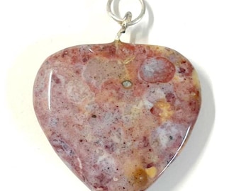 Natural Pink Jasper Pendant Heart, Genuine Healing Stone Pendant with Metal Alloy Bail from India, Chakra Stone Jewelry, Spiritual Gift Yoga
