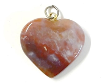 Reddish Jasper Pendant Heart, Genuine Natural Healing Gemstone from India, Metal Alloy Bail, Chakra Jewelry Beach Boho, Spiritual Gift Yoga