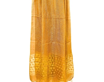 Bronze Natural Cotton Silk Scarf Handloom, Geometric Motif Border Wrap, Bhagalpuri Ethnic Dupatta Indian