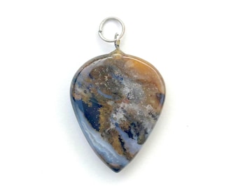 Natural Onyx Pendant Heart Yellowish Gray, Genuine Healing Stone Pendant with Metal Alloy Bail, Chakra Stone Jewelry, Spiritual Gift Yoga