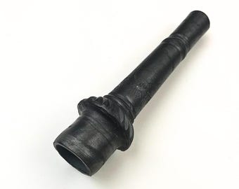 Black Clay Glazed Chillum Indian, 5" Long Chattisgarhi Tribal Carved Smoking Pipe without Filter Stone