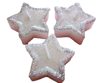 Bougies étoiles argentées scintillantes artisanales (lot de 3), décoration céleste, accessoire de table, cadeau de pendaison de crémaillère