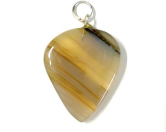 Natural Onyx Pendant Heart Yellowish Gray, Genuine Healing Stone Pendant with Metal Alloy Bail, Chakra Stone Jewelry, Spiritual Gift Yoga