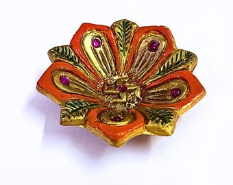 1-5 Wicks Hindu Swastika Diya, Terracotta Candle Holder, Clay Pottery Puja Bowl, Housewarming Gift