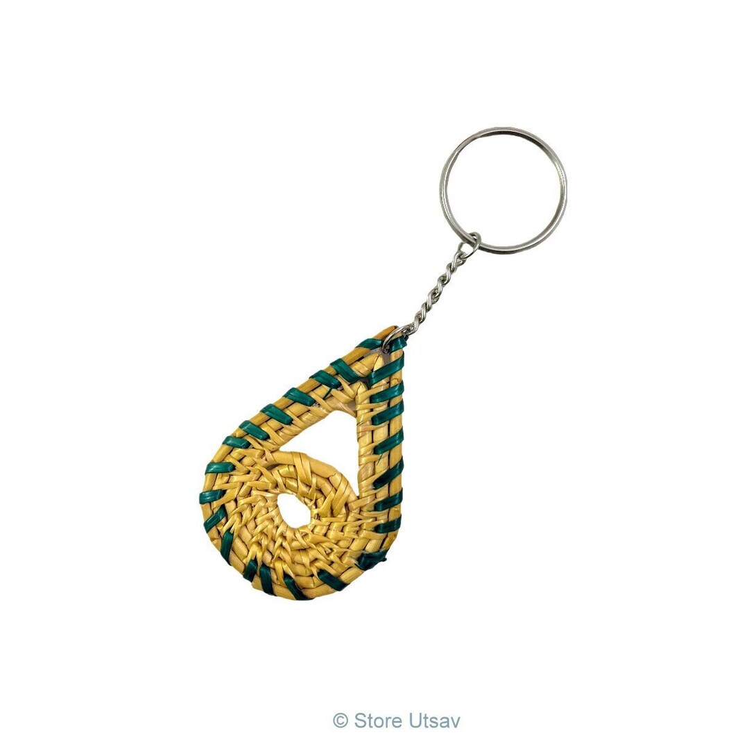 Keychain Pink Drop Shaped Hand Weaved Golden Grass Craft of Etsy Hong