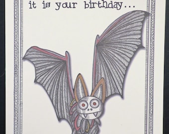 Birthday Card - Bat; Vampire Bat