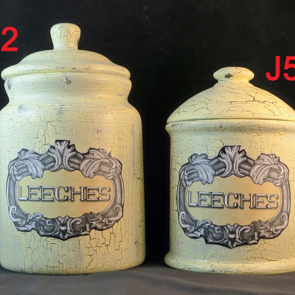 Leeches Canister / Pot / Pottery - good for Washroom storage or would be great in a medical office! Small to Medium sizes