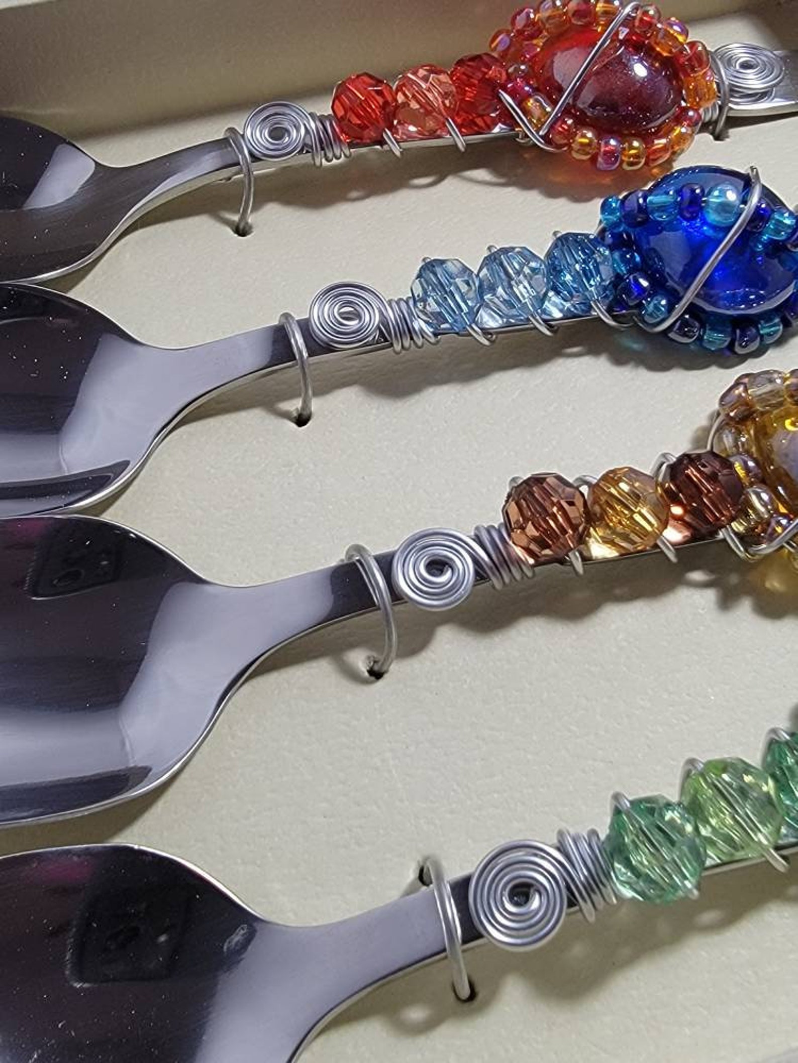 Stainless Steel Appetizer Spoons with Glass Beads Handcrafted Etsy