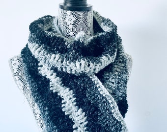 Shades of Grey Wavy Scarf \\ Chunky Scarf \\ Cozy Scarf