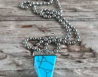 Turquoise Stone Pendant Necklace \\ Silver Jewelry \\ Silver Chain