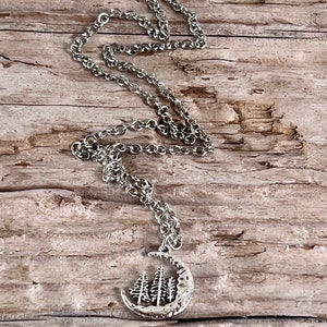 Trees and Moon Necklace \\ Tree Jewelry \\ Nature Necklace \\ Silver Jewelry \\ Silver Chain