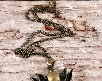 Tarnished Gold Lotus Flower Necklace \\ Gold Jewelry \\ Gold Chain