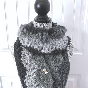 Shades of Black and Grey Wavy Scarf \\ Chunky Scarf \\ Cozy Scarf