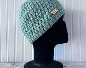 Beanie \\ Green Sage Beanie \\ Crochet Hat \\ Winter Hat \\ Simple Toque