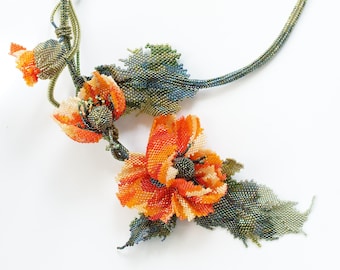 KIT: Materials and instructions  to make an Orange Poppy Necklace
