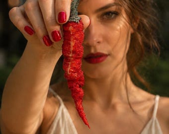 DIY  Kit and tutorial for Red Chili Pepper Necklace Beadwork