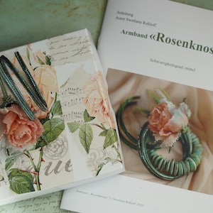 Rosebud Bracelet DIY Kit and Beadwork tutorial 2 rosebuds in Pink or Yellow image 4