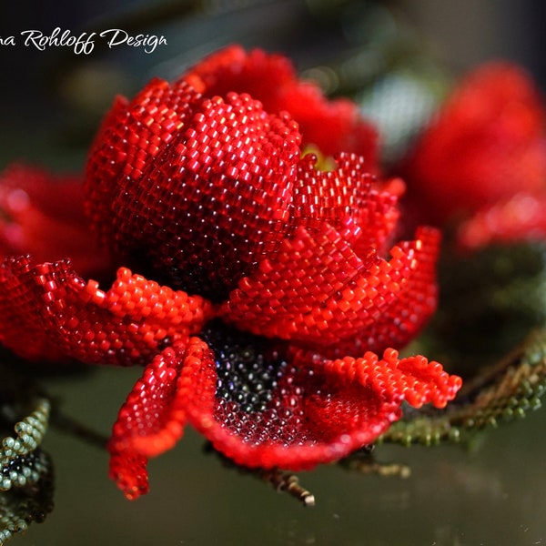 Red Poppy Necklace" Beading DIY Kit and Tutorial