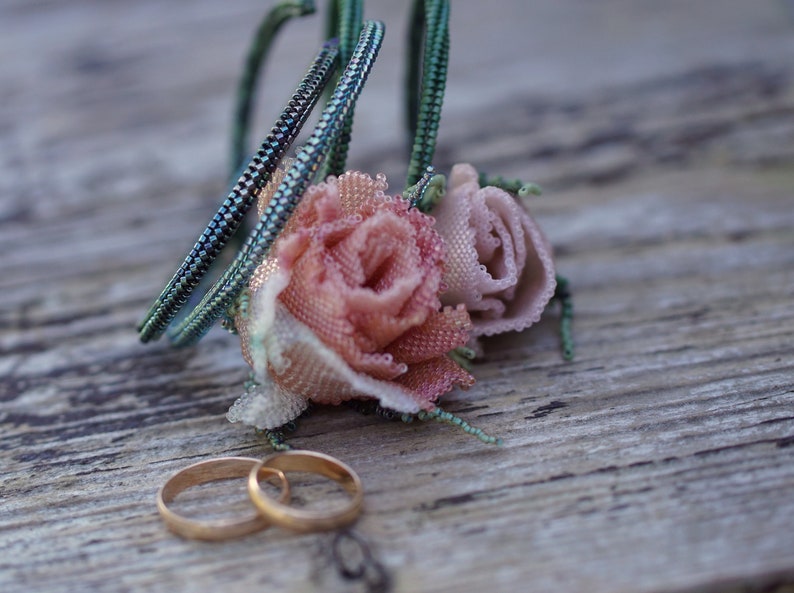 Rosebud Bracelet DIY Kit and Beadwork tutorial 2 rosebuds in Pink or Yellow image 6