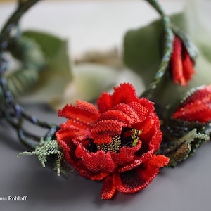 Red Poppy Necklace&quot; Beading Tutorial PDF instructions in English