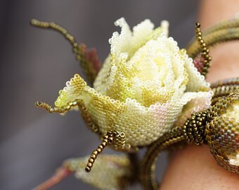 PDF Beadwork tutorial  in English Rosebud Bracelet yellow rose