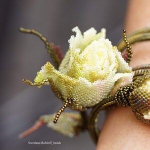 Rosebud Bracelet DIY Kit and Beadwork tutorial 2 rosebuds in Pink or Yellow yellow