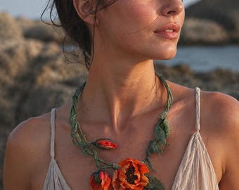 PDF Orange Poppy Necklace Beading Tutorial in English