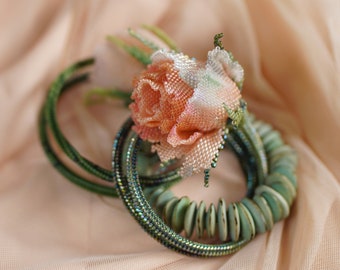 Rosebud Bracelet DIY Kit and Beadwork tutorial 2 rosebuds in Pink or Yellow