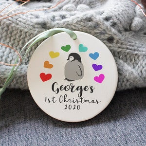 Baby First Christmas Rainbow Decoration - New Baby Gift - Lockdown Baby - Rainbow Baby - Ceramic Decoration - Personalised Decoration