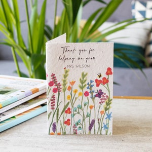 Personalised Teacher Thank You Plantable Wildflower Card Gift - Recycled Card - Wildflower Paper - Thank You For Helping Me Grow