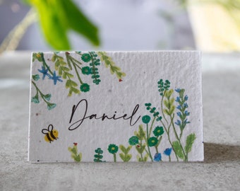 Plantbare bruiloft gunst plaats kaart-buiten bruiloft tafel instellingen-huwelijk gunst-gerecycled-Wildflower-kleurrijke bruiloft-zaad papier