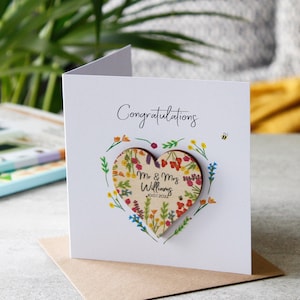 Magneetkaart bruiloft - Gepersonaliseerde kaart Huwelijk - 3D-cadeaukaart - Herbruikbare kaart - Meneer en mevrouw Magneet - meneer en heer - mevrouw en mevrouw -