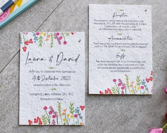 Plantable Wedding Invitations - Outdoor Wedding Invitations - Eco Friendly Invites - Recycled - Wildflower - Colourful Wedding - Seed Paper