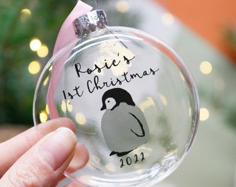 Baby First Christmas Penguin Bauble - Penguin Bauble - Glass Ornament - Christmas Bauble Keepsake - 1st Christmas Keepsake - Tree Decoration
