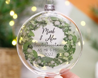 First Married Christmas Personalised Bauble - Mr And Mrs Decoration - Newly Wed Christmas Bauble - Mr and Mr - Mrs and Mrs