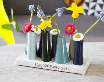 Birthday Colourful Ceramic Vase - Happy Birthday Vase - Flower Gift - 50th Birthday - Personalised Vase - Happy Birthday Mum - Unique Vase