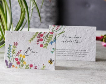 Plantable Wedding Favour Place Card- Outdoor Wedding Table Settings- Wedding Favour - Recycled - Wildflower - Colourful Wedding - Seed Paper