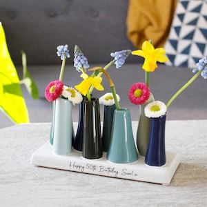 Birthday Colourful Ceramic Vase - Happy Birthday Vase - Flower Gift - 50th Birthday - Personalised Vase - Happy Birthday Mum - Unique Vase